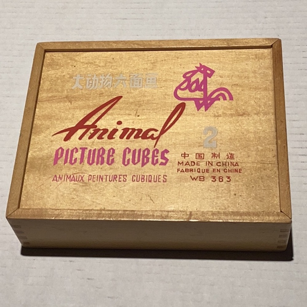 Vintage Animal Picture Puzzle Cubes in Wood Storage Box